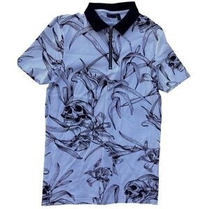 Asos Design Mens Size M Short Sleeve Skull Polo Tropical Shirt Black White